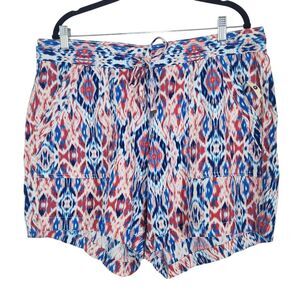 St. John's Bay Blue and Pink Ikat Boho Print Linen Pull-on Shorts NWOT Size 0X